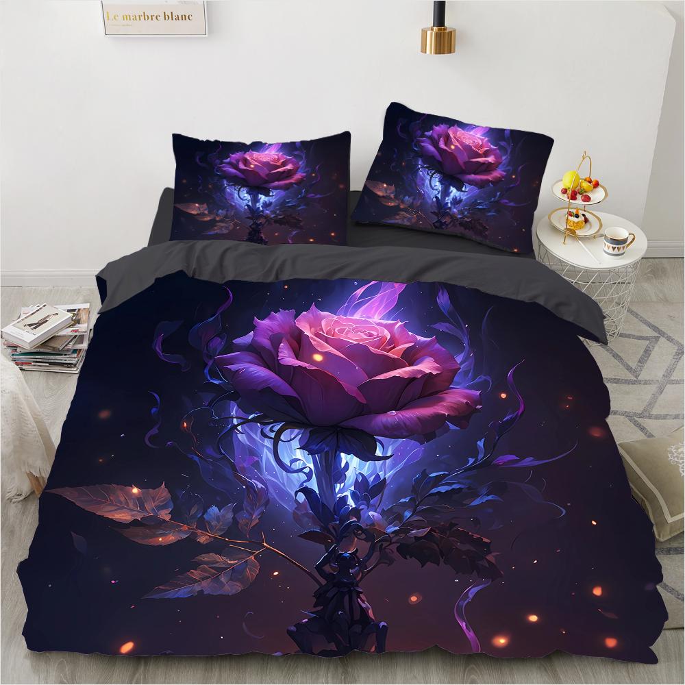 Colorful Rose 3D Printed Pattern 3pcs Single Double Queen Quilt Cover Pillowcase Bedding Set