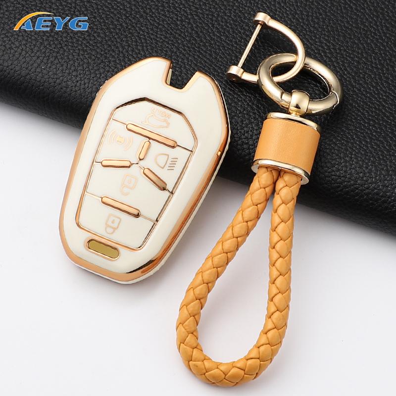 Soft Tpu Car Remote Key Case Cover Shell Fob For Ssangyong Rexton Y400 Y450 G4 5 Buttons Protector Keyless Keychain Accessories