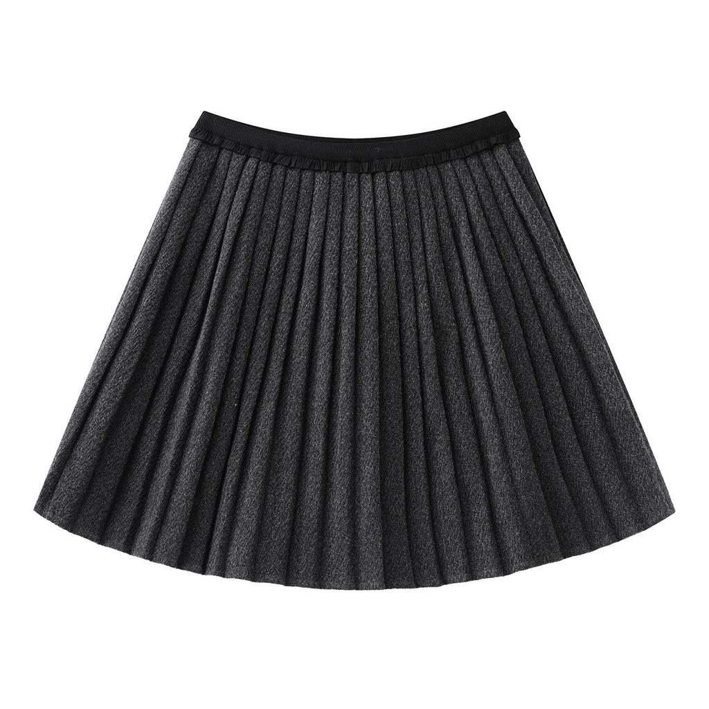 2026 Spring A-Line Pleated Wool Skirt - Slimming Petite Fit with Wood Ear Edge Waist
