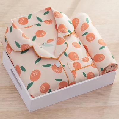 Conjunto de Pijama para Mujer Estampado Manga Larga Pantalones Estudiantes Dulce Ropa de Casa Dos Piezas Cárdigan Solapa Moda Damas