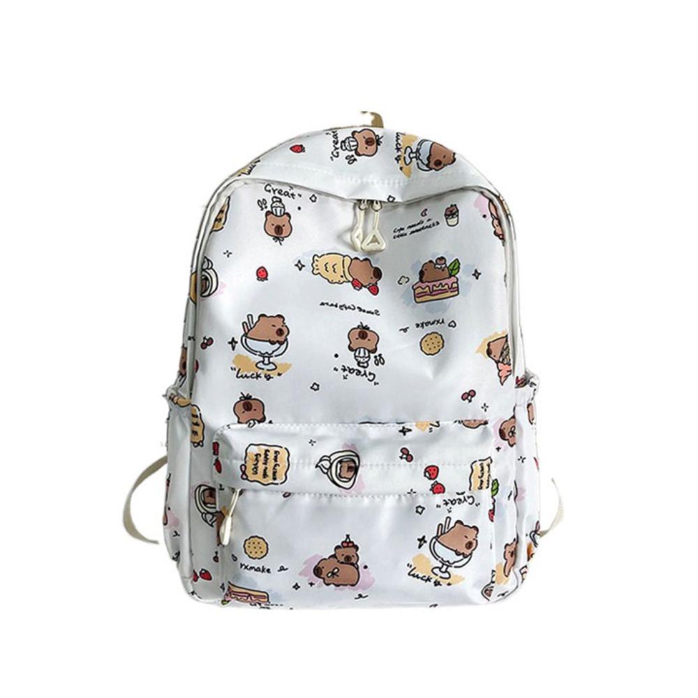 Wide Straps Cartoon Animal Daypack Nylon Large Capacity School Bag Fashion Capybara Backpack  Daily