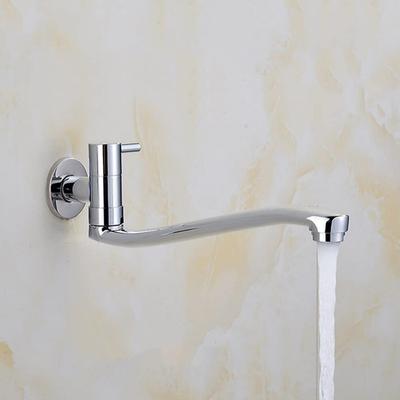 Wall Mounted Single Cold Water Faucet Chrome Plated Stainless Steel Swing Spout Sink Space Saving Tap