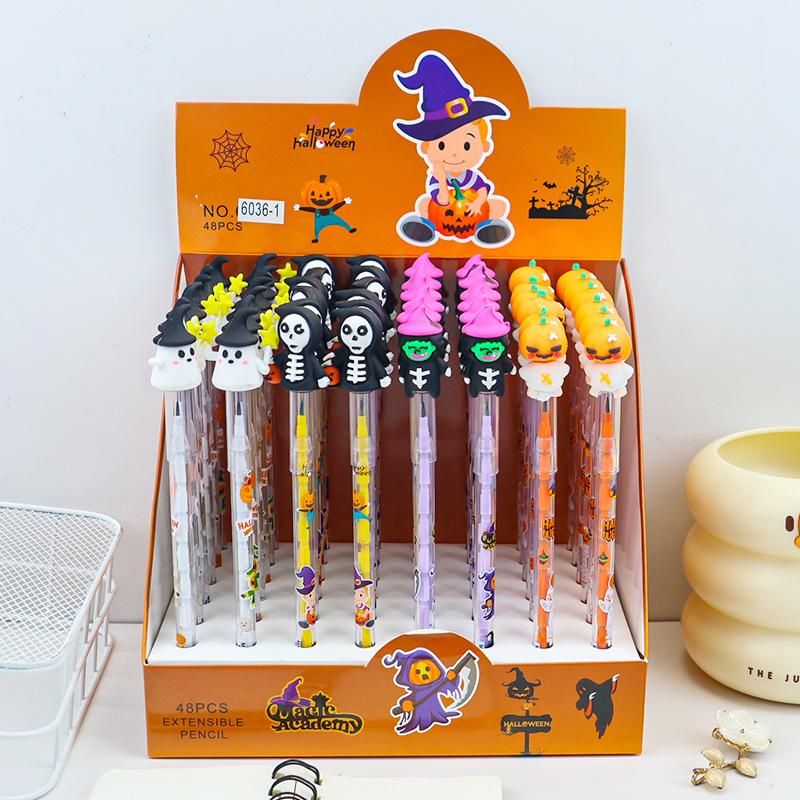 6Pcs Cute Ghost Pumpkin Witch Stackable Block Painting Pencils For Kids Birthday Party Favors Halloween Theme School Rewards