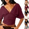 Top Corto da Donna alla Moda Sexy con Scollo a V e Maniche