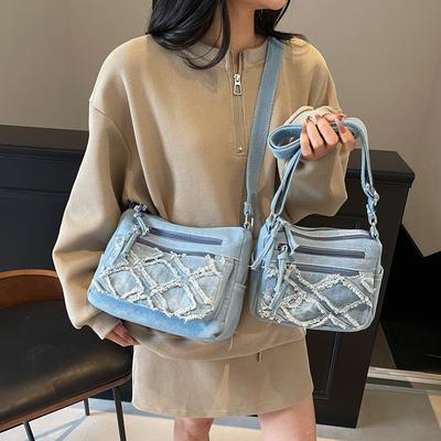 Denim Bag Women's Vintage Crossbody Bag Small Square Bag Commuter Mini Shoulder Bag Mobile Phone Bag