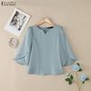 ZANZEA Blusa Elegante Casual para Mujer con Cuello en V, Color Sólido y Mangas 3/4