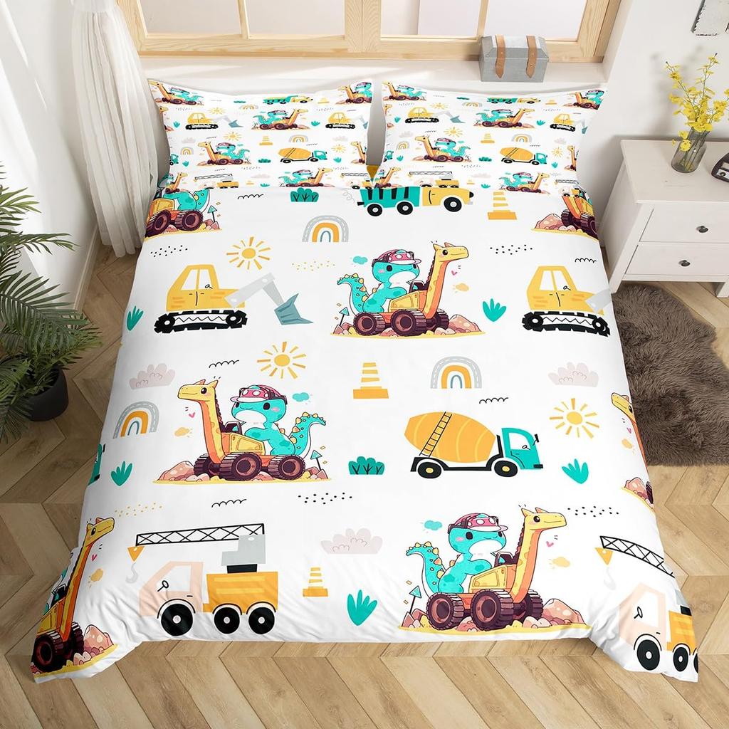 Construction Duvet Cover Set For Kids Teens Queen Lightweight Quilt Covers Under Construction Vehicles Truck Tractor Bedding Set