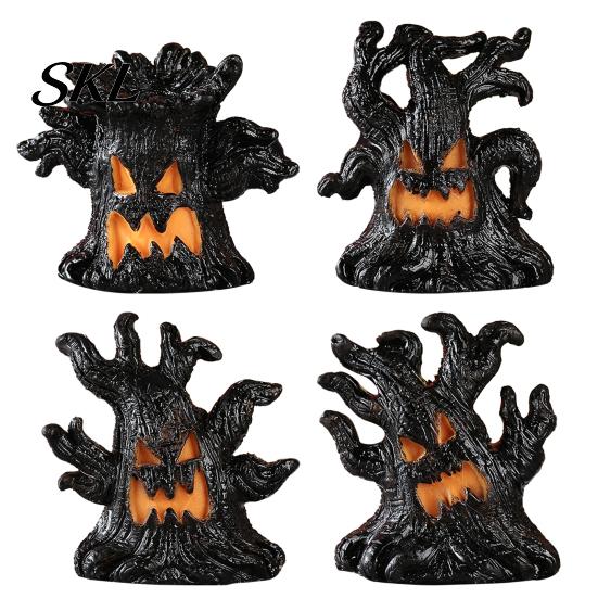 Halloween Night Light Decoration, Ghost Face Tree Stump Lantern, LED Eerie Bark Lamp Glowing Pumpkin Decor, Festival Atmosphere Horror Decoration