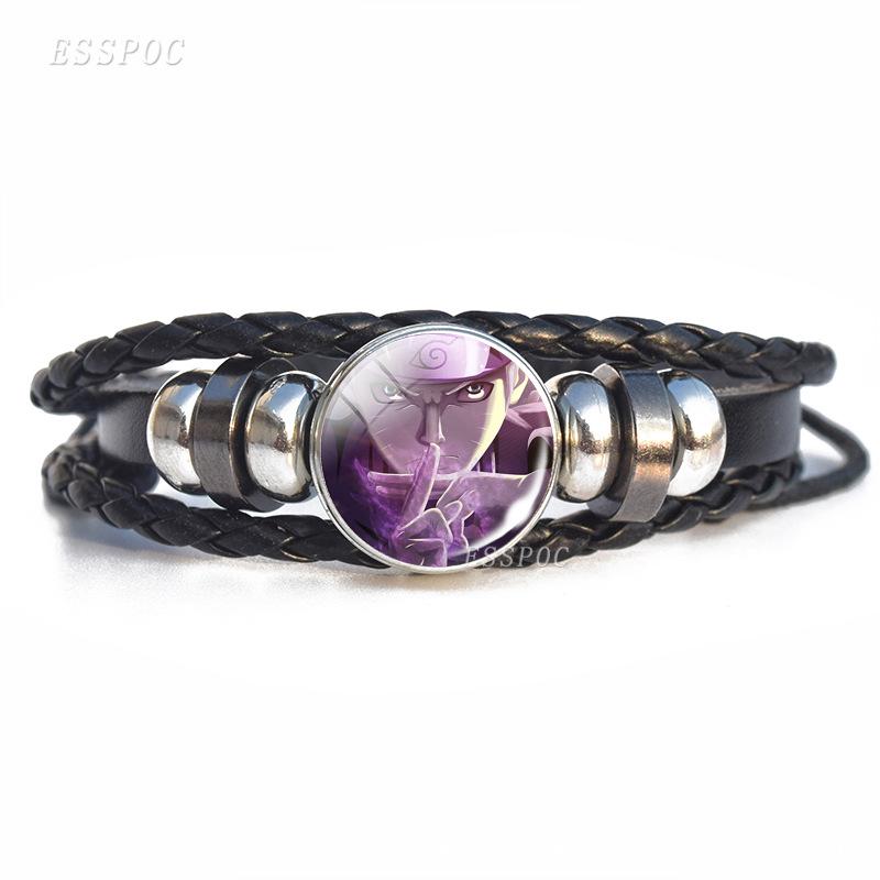 Naruto Inspired Sharingan Black Leather Men's Bracelet - Anime Gift