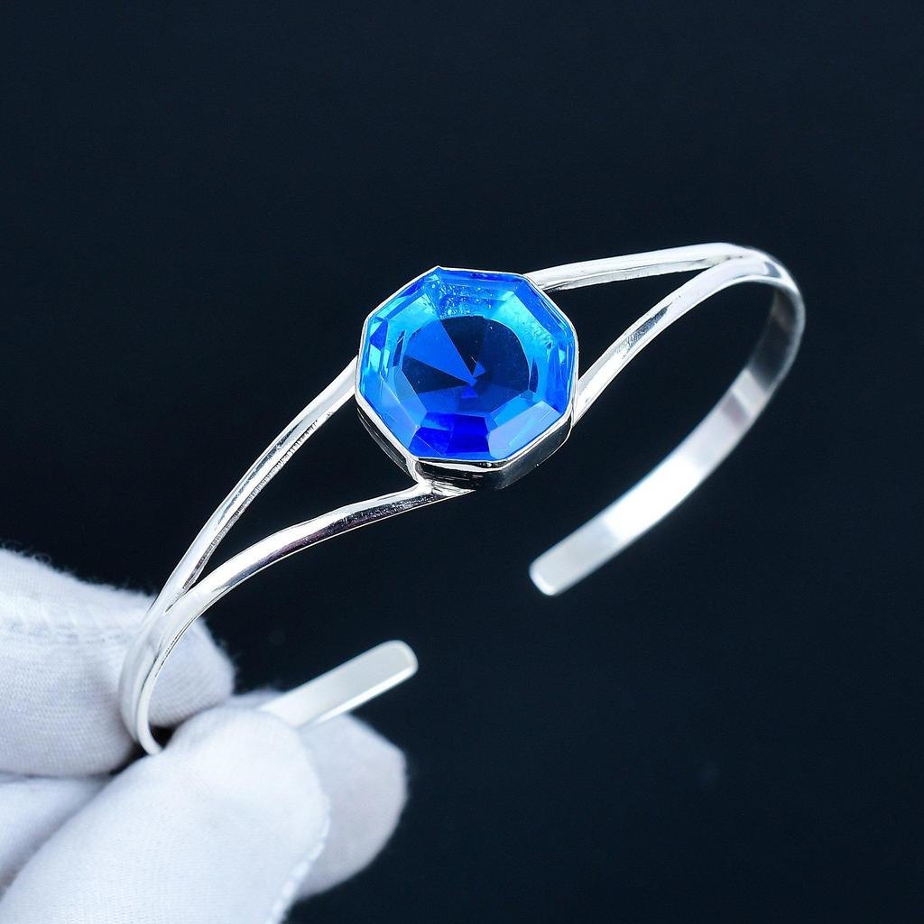 Tanzanite Hexagon Gemstone Handmade Cuff Bangle 925 Sterling Silver Cuff Bangle, Tanzanite Bracelet For Wife, Unisex Bangle Women Gift