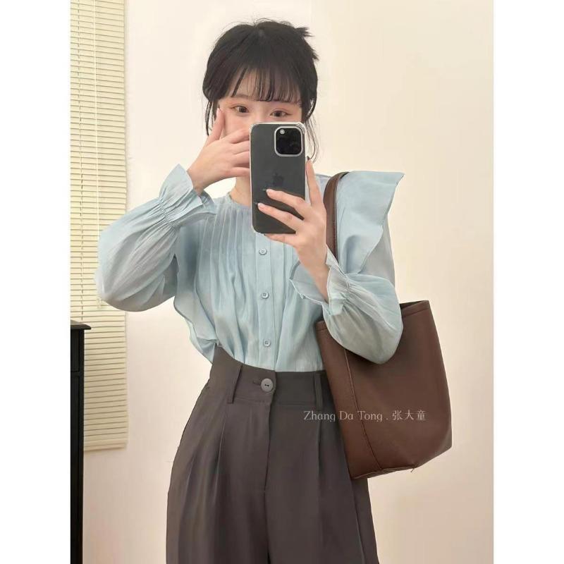 Princess Sleeve Ruffled Shirt High-end Light Luxurious Sweet Top Women Spring Autumn Gentle Korean Style