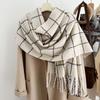 Tassel Plaid Wool Scarf Cashmere Shawl Cape Wraps Warm Winter Cashmere Scarves  Women/Men