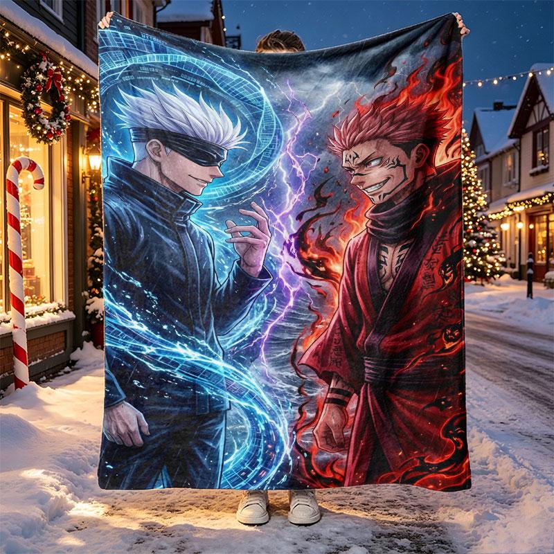 Jujutsu Kaisen Muster Decke für Heimdekoration, Bett, Sofa, Autoreise, Camping, Geeignet für alle Jahreszeiten, Geburtstags-Weihnachtsgeschenk
