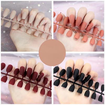 24 יח'\סט עשה זאת בעצמך ציפורניים מהירות מט חלביות ארוכות T צבע אחיד ציפורניים מלאכותיות רצועות צבעוניות מוגמרות ללבוש מניקור