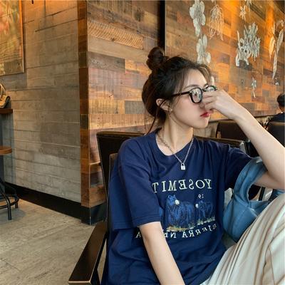 Summer Korean Version of Short-sleeved T-shirt for Women Mid-length Base Shirt for Women Cartoon Student Loose Top for Women