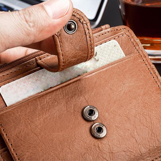 Anti-degaussing Design Short Snap Button Zipper Closure Faux Leather Men Wallet Multiple