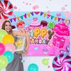 206 PCS Candyland Party Decorations, Candy Land Decoration with Candy Balloons, Lollipop Backdrop, Tablecloth, Candyland Birthday Banner, Cake