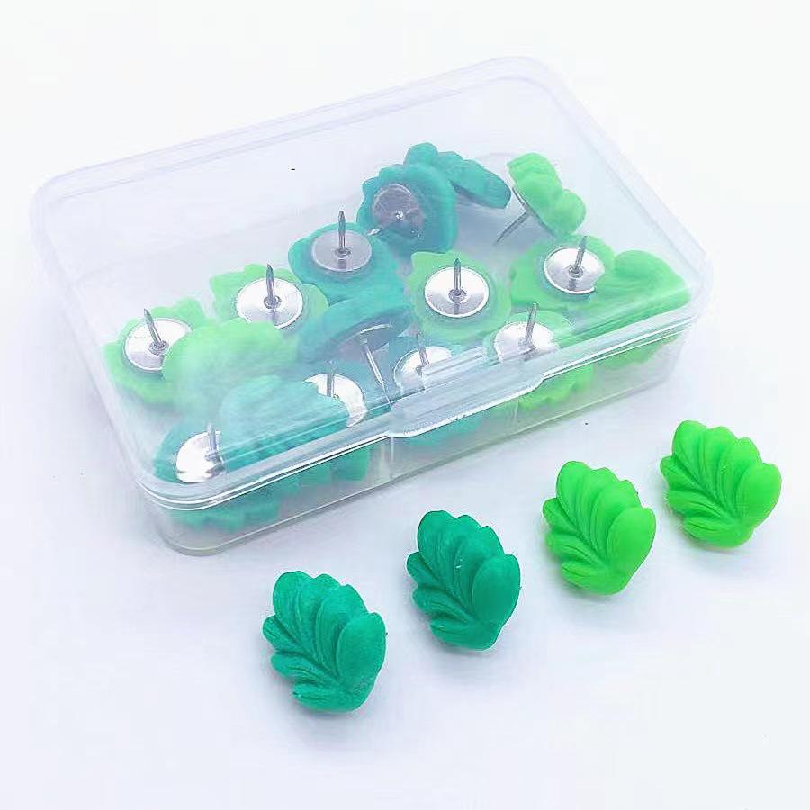 

20PCS Cartoon Green Leaf Pushpins: Resin Cork Board Fixing & Office Decor 20 pieces/box