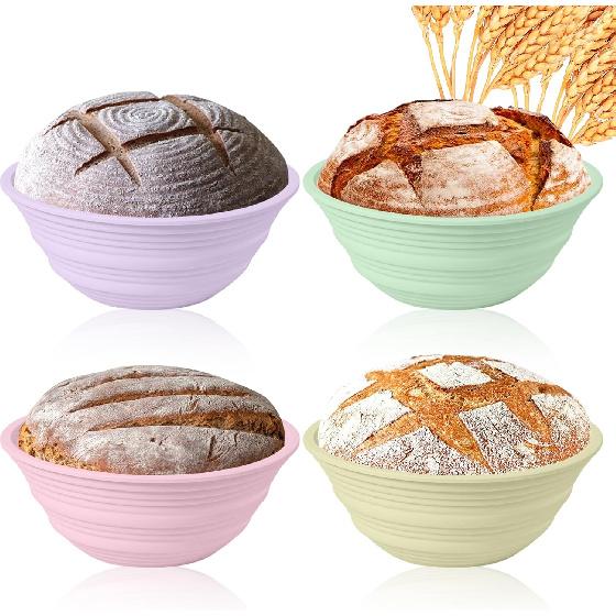 4Pcs Silicone Bread Proofing Baskets, 9  Collapsible Sourdough Bread Baking Supplies Non-Stick Round Dough Proofing Bowl Containers Oven Safe for