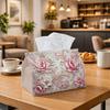 1pc Party Tissue Box, Classic Floral Carved Design In Pink, Versatile Tissue Holder, Flower Scroll Decoration, Supplies for Outdoor Events, Daily Desk