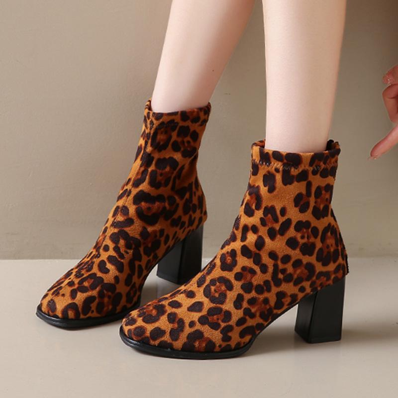 

Модные замшевые ботильоны с леопардовым принтом, женские туфли на высоком каблуке, элегантные массивные ботинки, трендовые ботинки челси 2025 года, туфли-лодочки, новые готические женские ботинки 40 леопардовый