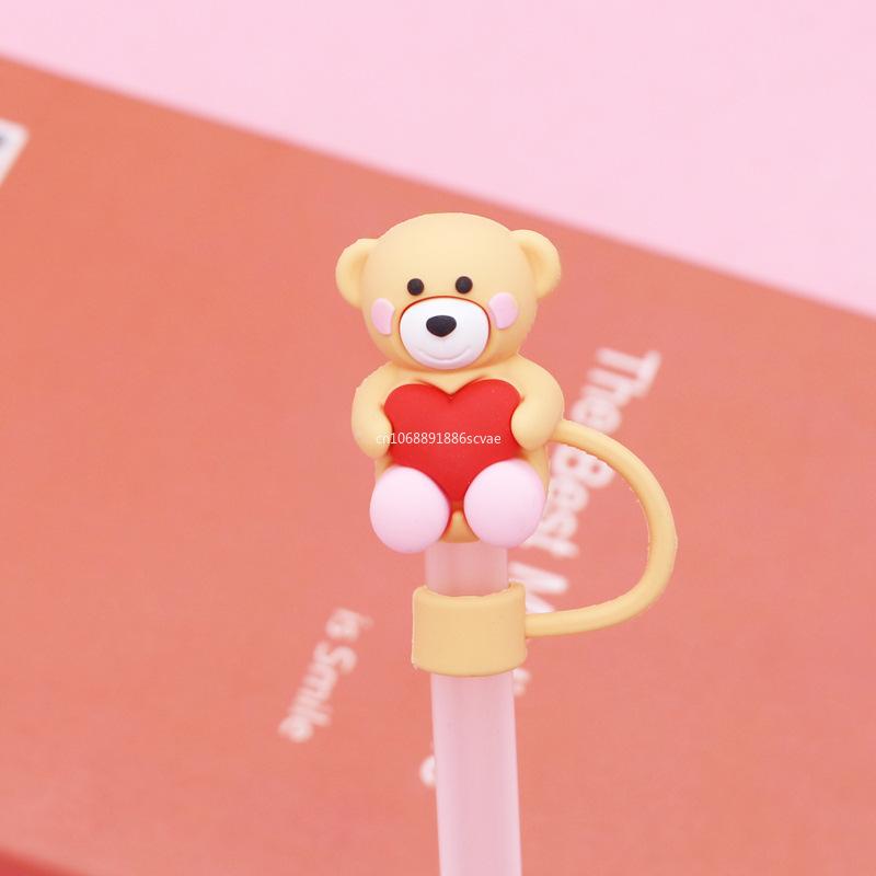 1Pcs Silicone Straw Plug 3D Heart-shaped 10mm Drinking Straw Dust Cap Splash Proof Kitchen Tool Straw Tips Cover Cup Accessories