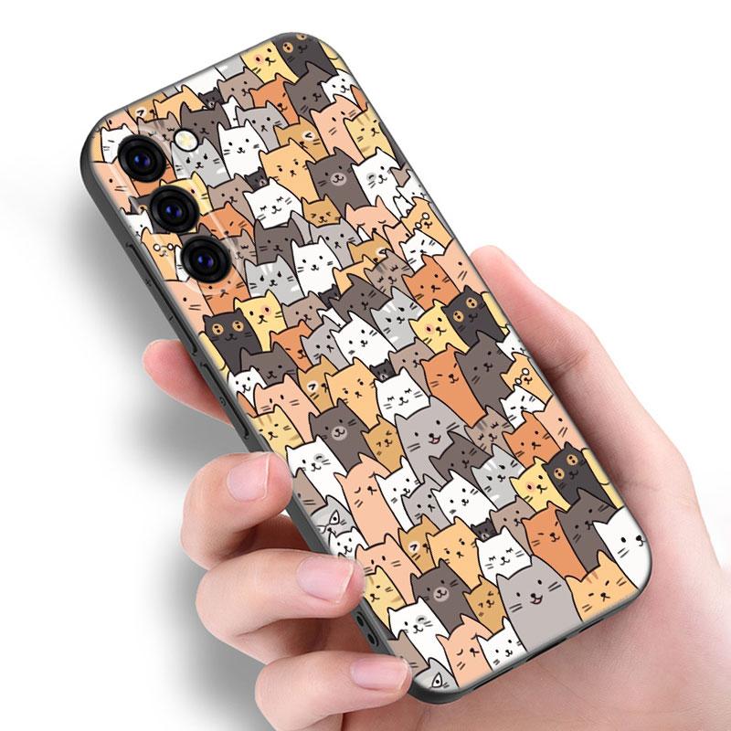 Lustige Cartoon Katze Schwarze Silikon Handyhülle Für Samsung Galaxy S23 S21 S20 FE S24 S22 Ultra S10E S10 S9 S8 Plus