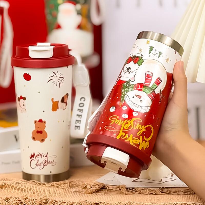 Portable Christmas Snowman Stainless Steel Water Bottle with Straw