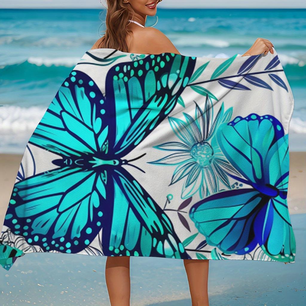 Butterfly Print Super Absorbent Beach Towel, Quick Dry Knit Bath Sheet for Swimming Camping Travel