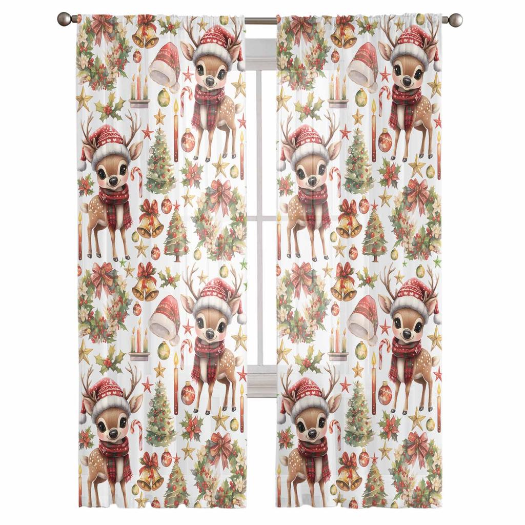Jul- och Vinter Hjortkrans Gardiner För Vardagsrum Sovrum Hemdekoration Fönster Voile Tyllgardin Draperier
