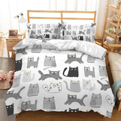 Cute Animal Kitten Three-Piece 3D Digital Printing Quilt Cover Pillowcase Bedding