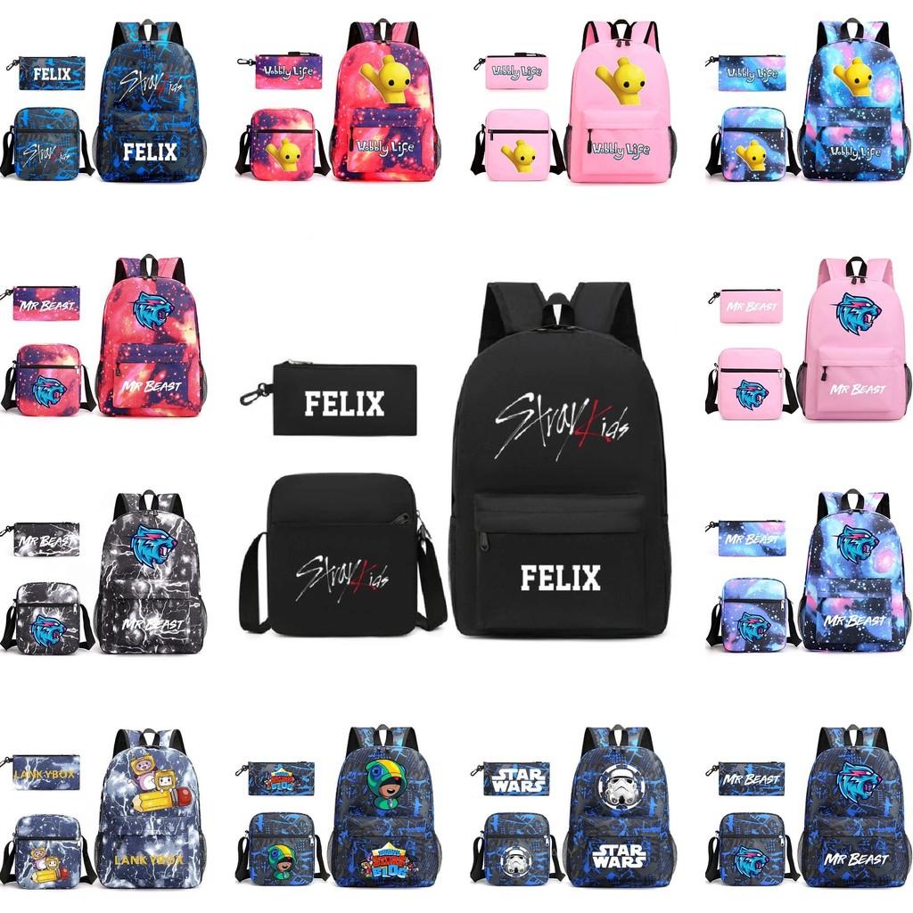 Stylish Mr Beast Lightning Cat Three Piece Bag Set Ideal For Kids In School Activities