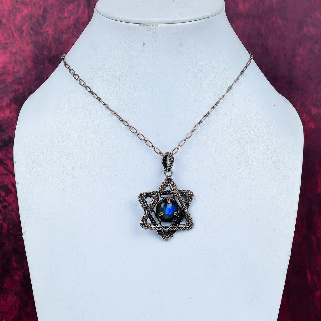 Labradorite Pendant Gemstone Star Jewelry Handmade Copper Wire Wrapped Pendant