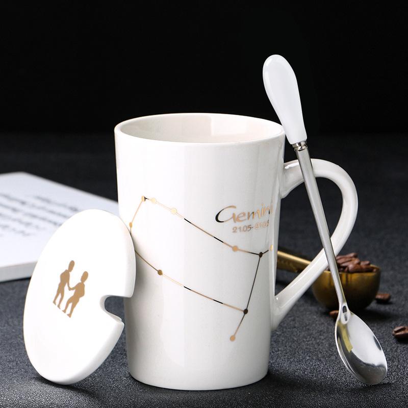 Creative Ceramic Mug - Zodiac Constellations with Lid & Spoon, Perfect Gift for Couples