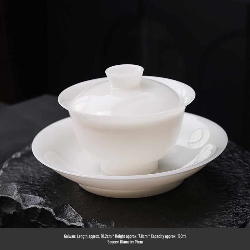 Ice Jade Gaiwan: Large Luxury White Porcelain Tea Bowl & Cup
