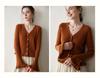 Women's V-neck Ruffle Bell Sleeve Cashmere Cardigan - Soft Knitted Loose Fit Sweater