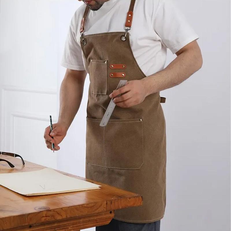 1 buc cu buzunare șorț la modă femeie bucătărie impermeabilă pânză bărbat haine de lucru ospătar restaurant profesionist