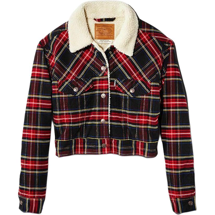 Levis Short Single-Breasted Vintage Plaid Long Sleeve Jacket Women jackets Red 72675-0001
