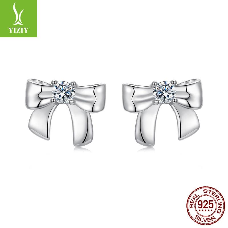Bow Moissanite Stud Earrings 925 Sterling Silver Mozzarella Diamonds Exquisite Small Earrings Source Spot