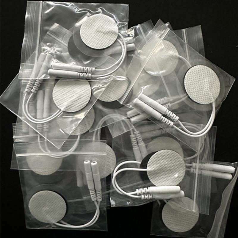 30pcs Patches 4cm Round Non-woven Reusable Adhesive Gel Electrode Pads for TENS EMS Electric Body Massage with 2.0mm Pin Cable
