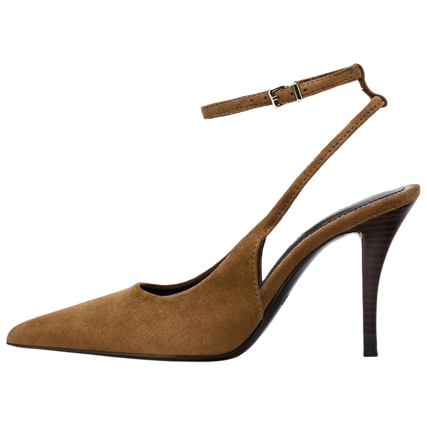 

Zara Модные Универсальные Замшевые Туфли-Мюли с Заостренным Носком и Открытой Пяткой Женские туфли на высоком каблуке Коричневые 12219510-38 37