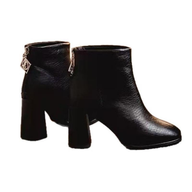 Real soft leather boots women's autumn and spring new versatile boots Martin boots round head thick heel thin boots