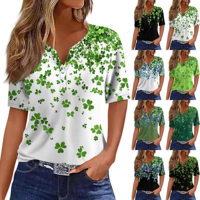 Women's T Shirt Tee Print Button Short Sleeve Daily Weekend Fashion Basic V- Neck Regular Top  St. Patrick's Day