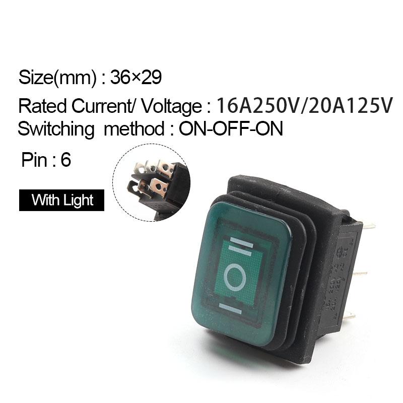 1PCS 36x29mm Heavy Duty Waterproof Rocker Switch 4/6Pin 2/3 Position Light Illuminated 16A 250V KCD4 DPDT Toggle Rocker Switch