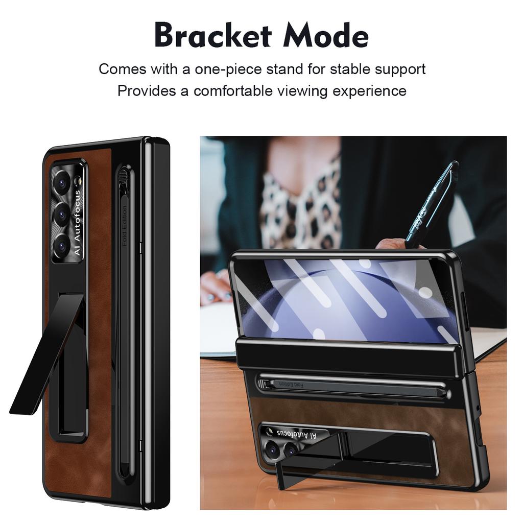 With S Pen Stand Case for Samsung Z Fold 4 5 6 7 W25 Hinge Case Screen Protective Film Pen Slot Case for Galaxy Z Fold 6 Slim