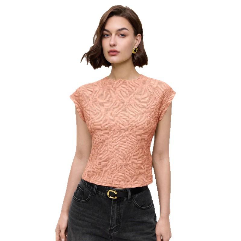 Summer Knitted Jacquard Short Sleeve Top Slim Short Women's T-shirts