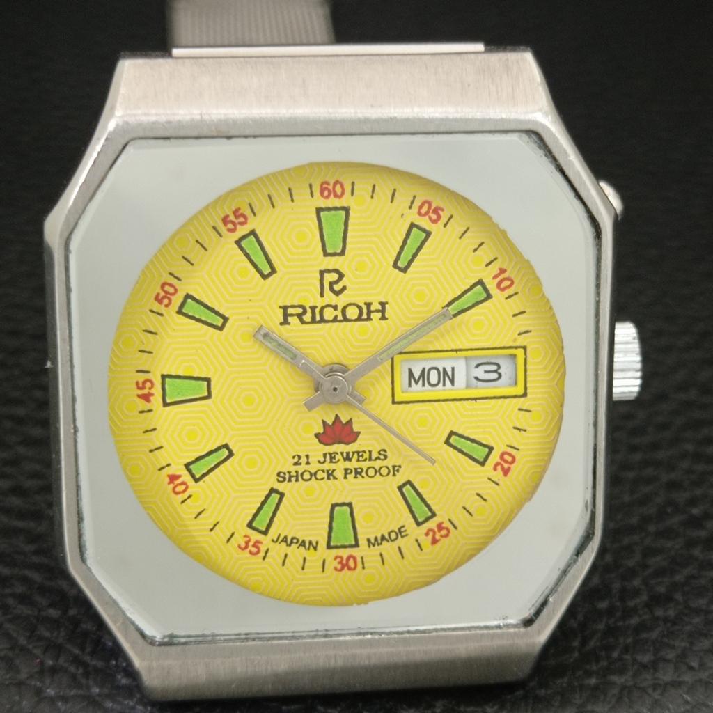 JAPAN VINTAGE RICOH R31 AUTOMATIC MENS YELLOW COLOR DIAL WATCH A704713-1
