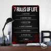 7 Rules of Life Poster Customized Wall Art Vintage Metal Signs Retro Tin Plaque for Man Cave Home and Decoration Gaming House