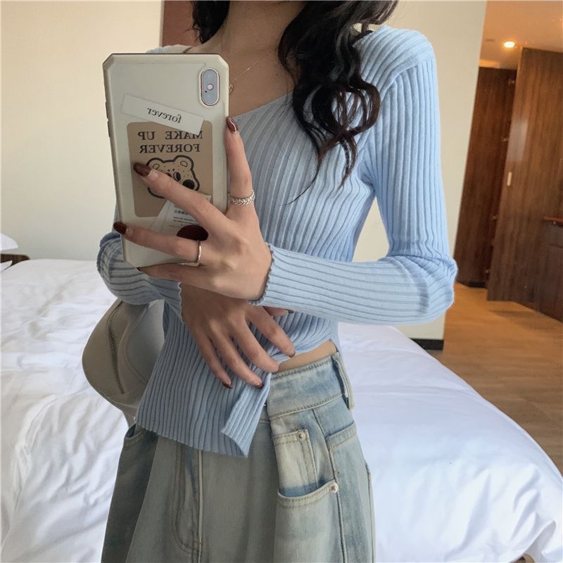 Vielseitiger V-Ausschnitt Basis-Pullover Strickpullover für Damen Herbst- und Winterdesign Sinn Schlitz Slim Fit Pullover Top