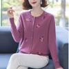 Autumn Winter Women's Wool Cardigan Round Neck Embroidered Knitted Jacket Cardigan Top